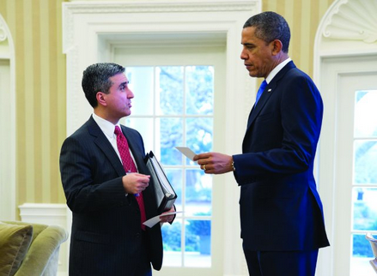 President Barack Obama talks with Miguel Rodriguez, Director of Legislative Affairs, in the Oval Office, Feb. 4. (Official White House Photo by Pete Souza)