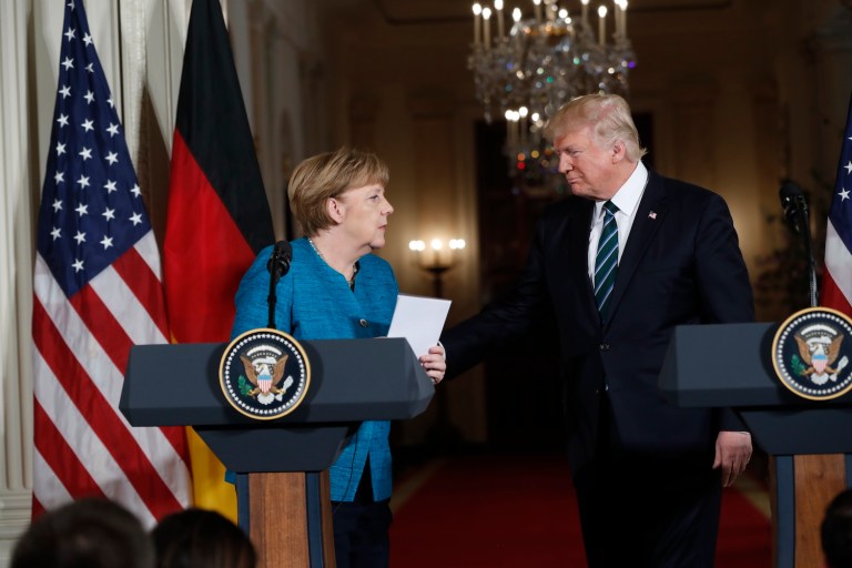 Trump and Merkel discussed security challenges posed by North Korea and the conflicts in Syria, Yemen and Ukraine. (AP Photo/Pablo Martinez Monsivais)