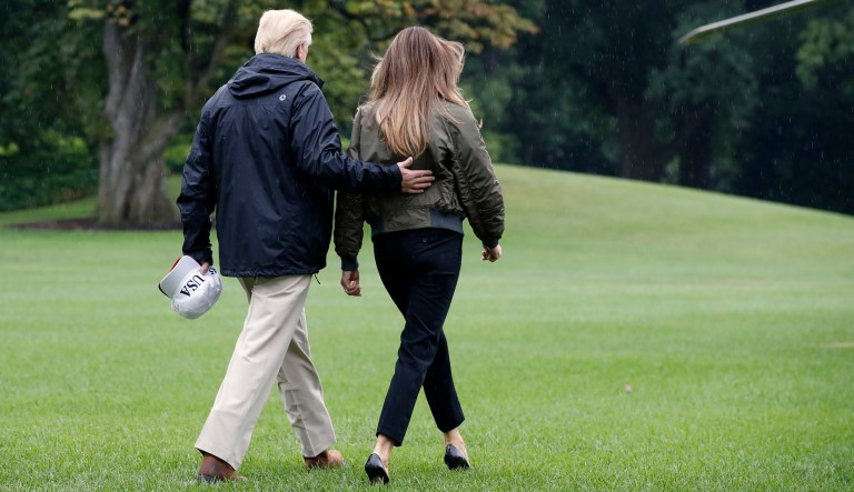 First lady Melania Trump packed two pairs of shoes for her journey to tour the devastation in Texas on Tuesday. One for air travel, another for her on-the-ground duties as first lady. The former was a sleek pair of black stilettos, the latter a pair of fashionable white sneakers. It was not newsworthy. (AP Photo/Jacquelyn Martin)
