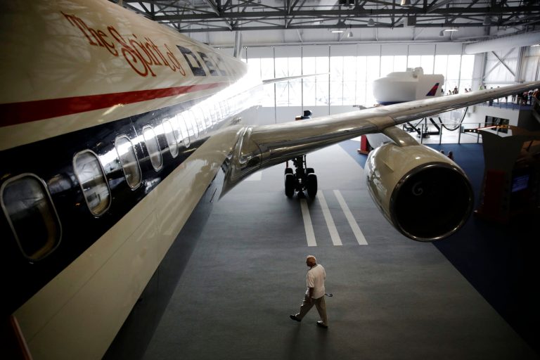 A Boeing 767 airplane sits on display at the grand opening of the new Delta Flight Museum, Tuesday, June 17, 2014, in Atlanta. Delta Air Lines is re-opening a museum at its Atlanta headquarters after extensive renovations in hopes of luring tourists to the company's original aircraft maintenance hangars on the north edge of the world's busiest airport. The 68,000-square-foot museum, housed in hangers that date to the 1940s, traces Delta's history from crop-dusting and air mail service to its first passenger flight from Dallas to Jackson, Mississippi, on June 17, 1929. (AP Photo/David Goldman)