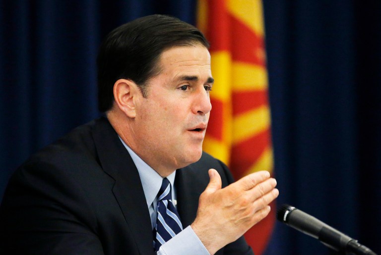 Arizona Gov. Doug Ducey approved a measure to increase the penalties for people who block access to rallies. (AP Photo/Ross D. Franklin)