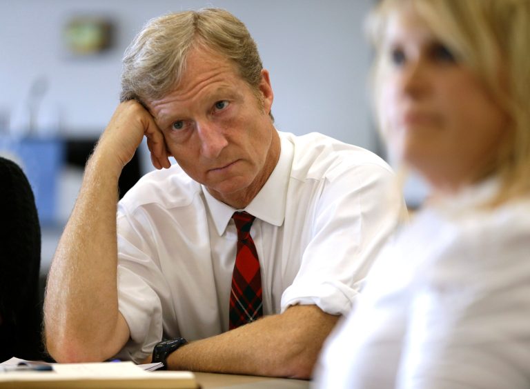 Businessman Tom Steyer listens during a meeting to announce the launch of a group called Virginians for Clean Government at Virginia Commonwealth University in Richmond, Va. (AP/Steve Helber)
