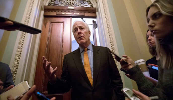 Senate Majority Whip John Cornyn, R-Texas, moved Monday afternoon to bring up for an immediate vote the Fix NICS bill, a bipartisan measure that would use both penalties and rewards to get more states and federal agencies to send information to the National Instant Criminal Background Check System. (AP Photo/J. Scott Applewhite)