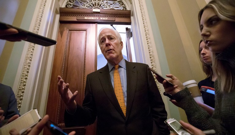 Senate Majority Whip John Cornyn, R-Texas, moved Monday afternoon to bring up for an immediate vote the Fix NICS bill, a bipartisan measure that would use both penalties and rewards to get more states and federal agencies to send information to the National Instant Criminal Background Check System. (AP Photo/J. Scott Applewhite)