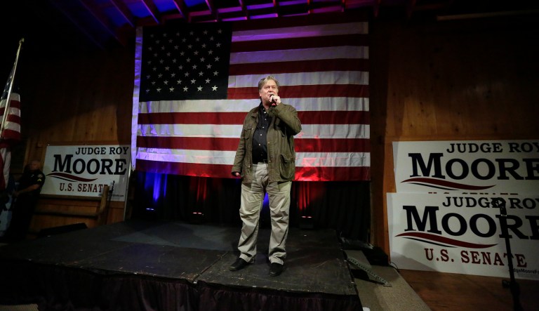Trump's endorsement of Moore came days after the president and Bannon spoke privately, a source close to Bannon told the Washington Examiner. (AP Photo/Brynn Anderson)