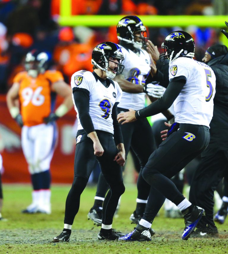 Joe Mahoney/AP
Justin Tucker kicked a 47-yard field goal in the second overtime to give the Ravens a victory over the top-seeded Broncos on Saturday.