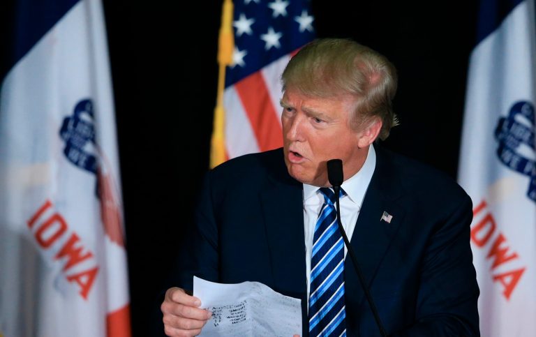 Beginning this weekend, rolling robocalls from the American Freedom Party are urging Iowans to vote for Donald Trump in the 2016 election. (AP photo/Nati Harnik)