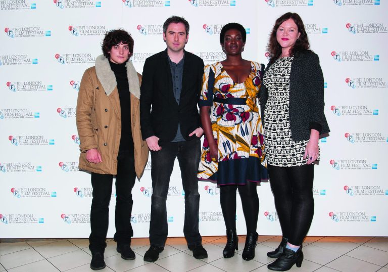 From left, Actor Aneurin Barnard, writer and director Ciaran Foy, actress Wunmi Mosaku and producer Katie Holly arrive during the BFI London Film Festival at the premiere of 