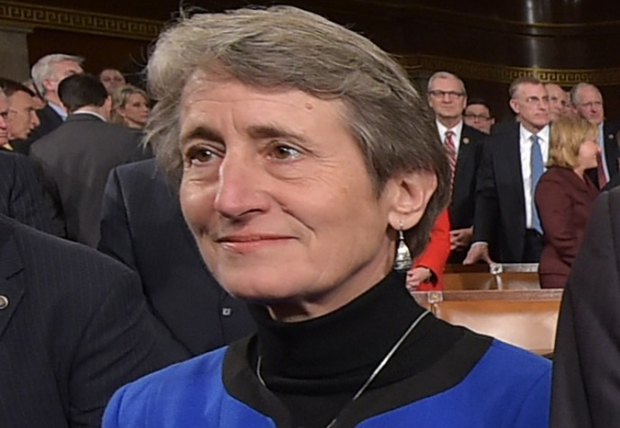 Secretary of the Interior Sally Jewell looks on after the State of the Union address on January 20, 2015 in the House Chamber of the U.S. Capitol in Washington. (Photo by Mandel Ngan-Pool/Getty images)