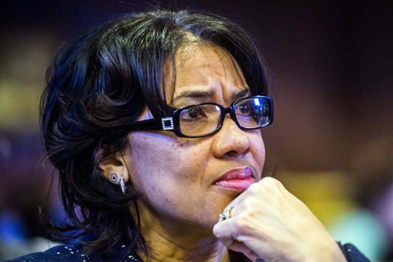Flint Mayor Karen Weaver is in Washington Tuesday for a conference of the nation's mayors, but she also is using the trip as an opportunity to take her city's crisis to the national level. (Jake May/The Flint Journal-MLive.com via AP)