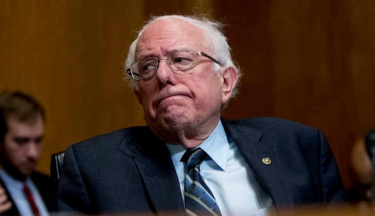 Sen. Bernie Sanders, I-Vt., reacts after questioning Andrew Wheeler as he testifies at a Senate Environment and Public Works Committee hearing to be the administrator of the Environmental Protection Agency, on Capitol Hill in Washington, Wednesday, Jan. 16, 2019.