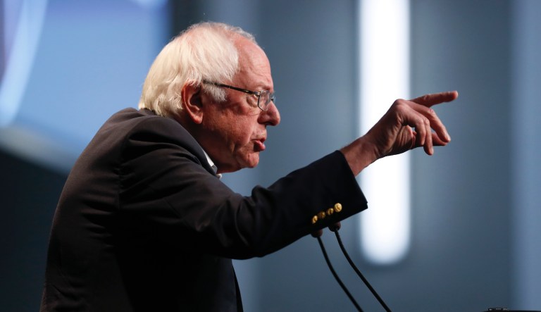 Democratic presidential candidate Sen. Bernie Sanders speaks at the Iowa Federation of Labor convention, Wednesday, Aug. 21, 2019, in Altoona, Iowa.