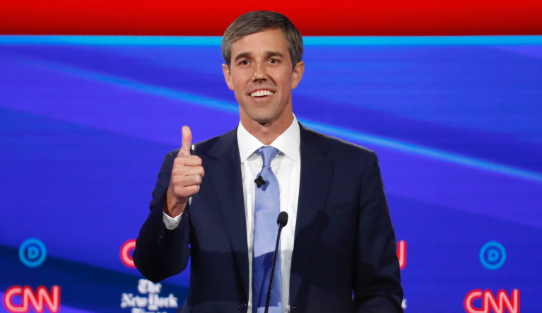 Democratic presidential candidate former Texas Rep. Beto O'Rourke speaks during a Democratic presidential primary debate hosted by CNN/New York Times at Otterbein University, Tuesday, Oct. 15, 2019, in Westerville, Ohio. (AP Photo/John Minchillo)