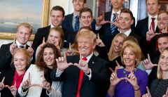 Which college teams visited the White House, and who stayed home?