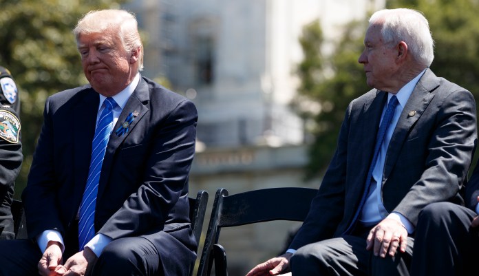 President Trump remains confident in Attorney General Jeff Sessions even though he's disappointed that Sessions recused himself from the Russia investigation, White House deputy press secretary said. (AP Photo/Evan Vucci)