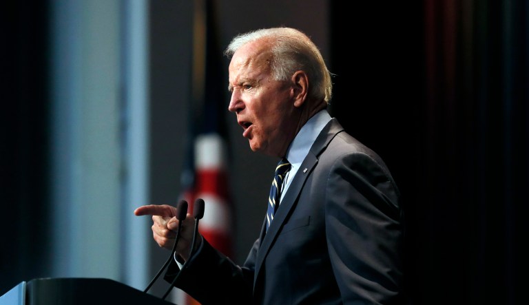 Democratic presidential candidate former Vice President Joe Biden speaks at the Iowa Federation of Labor convention, Wednesday, Aug. 21, 2019, in Altoona, Iowa.