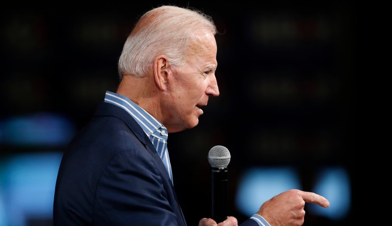 Former Vice President and Democratic presidential candidate Joe Biden speaks during a rally, Wednesday, May 1, 2019, in Des Moines, Iowa.