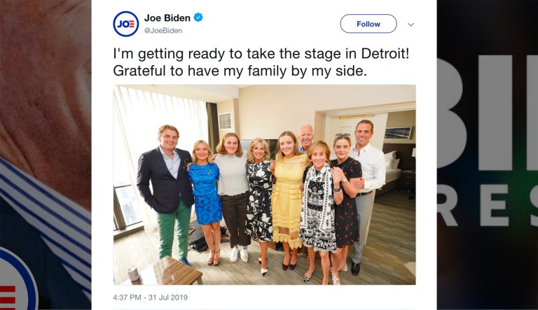 Biden poses with wayward son Hunter and new wife before Detroit debate
