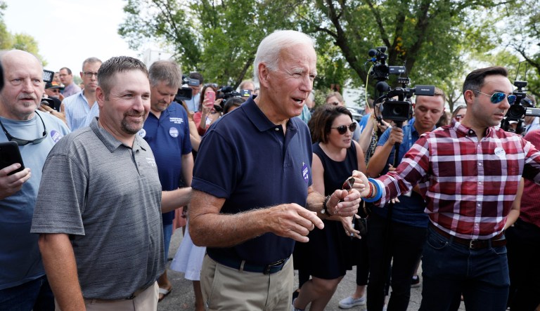 Democratic presidential candidate former Vice President Joe Biden greets local residents during the Hawkeye Area Labor Council Labor Day Picnic, Monday, Sept. 2, 2019, in Cedar Rapids, Iowa.