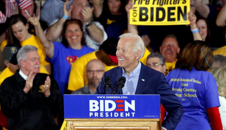 Democratic presidential candidate former Vice President Joe Biden speaks during a campaign stop at a Teamsters union hall in Pittsburgh, Monday, April 29, 2019. 