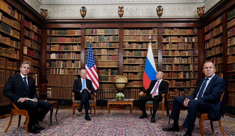 US blames Russians for shoving match at start of Biden-Putin summit