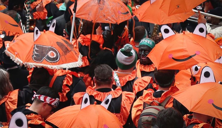 Members of the Froggy Carr club during the Mummers Parade in Philadelphia, PA on January 1, 2020. 