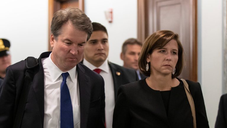 Supreme Court nominee Brett Kavanaugh and his wife Ashley Estes Kavanaugh depart after testifying before the Senate Judiciary Committee on Capitol Hill in Washington, Thursday, Sept. 27, 2018. 