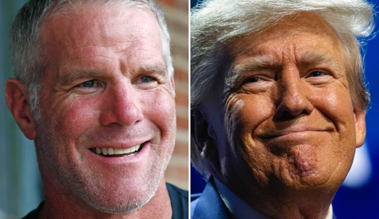 Former Green Bay Packers quarterback Brett Favre, left, and former President Donald Trump.