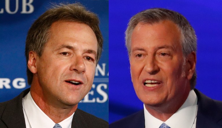 Pictured are Steve Bullock, left, and Bill de Blasio, right.