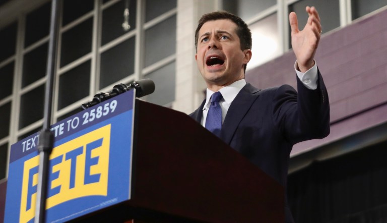 In this March 23, 2019, photo, South Bend Mayor Pete Buttigieg arrives to speak about his presidential run during the Democratic monthly breakfast at the Circle of Friends Community Center in Greenville, S.C.