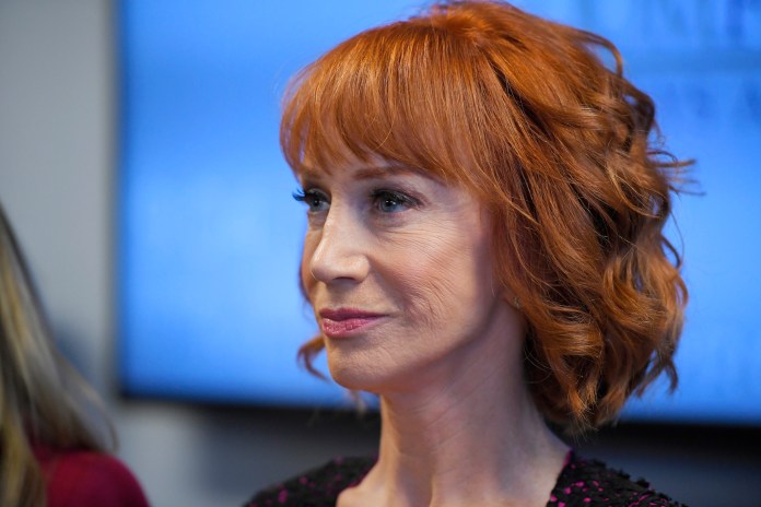 Griffin received bipartisan criticism after a photo of her holding a bloodied Trump head broke on Tuesday. (AP Photo/Mark J. Terrill)