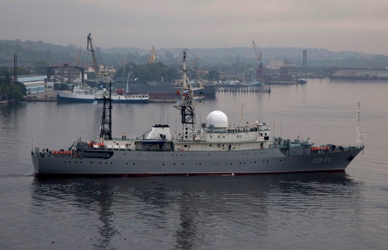 Russian warship Viktor Leonov was sailing about 50 miles beyond U.S. territorial waters, which extends 12 miles from shore. (AP Photo/Desmond Boylan)