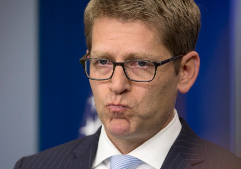 White House press secretaryÃÂ JayÃÂ CarneyÃÂ pauses as he speaks during the daily news briefing at the White House in Washington on Tuesday. (AP/Carolyn Kaster)