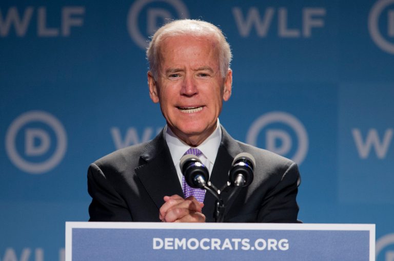 Vice President Joe Biden on Friday praised a former Republican senator who resigned following widespread sexual harassment allegations -- during a speech devoted to women's issues. (AP Photo)