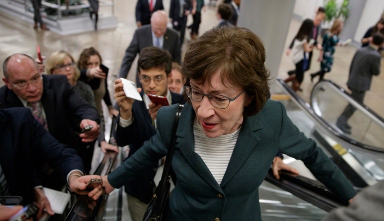 The House GOP released a short-term continuing resolution Wednesday that funds the government until Jan. 19. It does not include two bills that Sen. Susan Collins, R-Maine, has been pushing to stabilize Obamacare's exchanges in return for her vote for tax legislation that includes a repeal of Obamacare's individual mandate penalties. (AP Photo/J. Scott Applewhite)