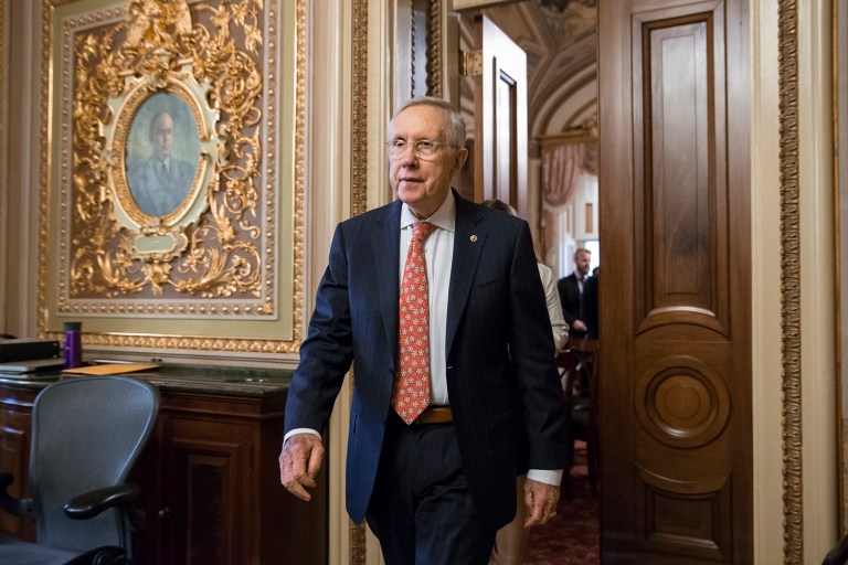 Senate Minority Leader Harry Reid used a scathing floor speech to tie Republicans to Donald Trump's growing list of explosive comments. (AP Photo/J. Scott Applewhite)