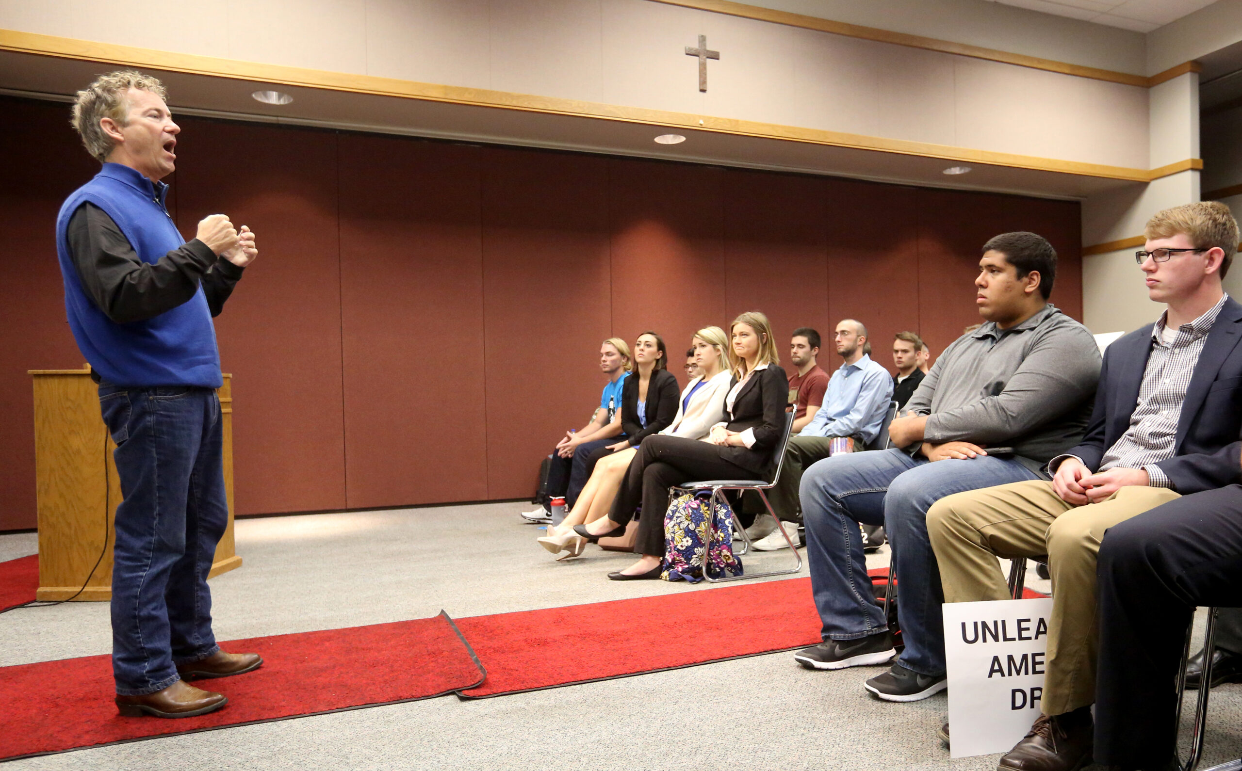 Paul to college audience: ‘I’m not here to send you to war’