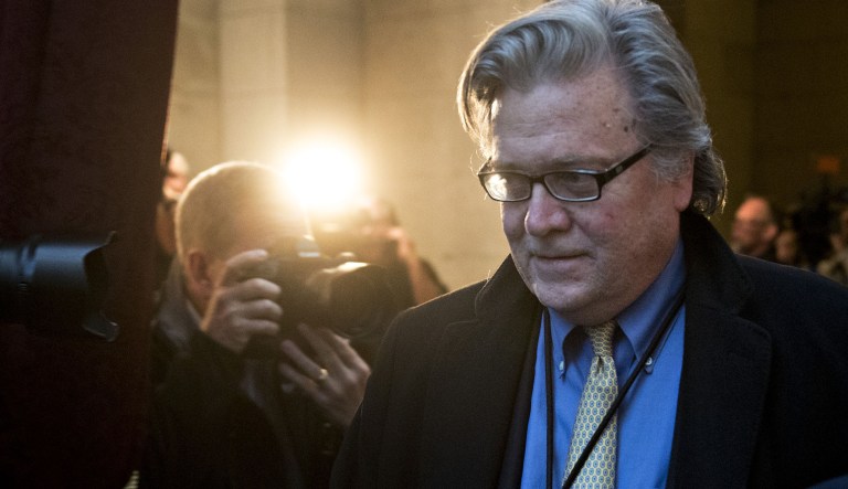 Steve Bannon predicted President Trump's base would quickly abandon him if he pivots on gun control. (Andrew Harrer/Bloomberg)