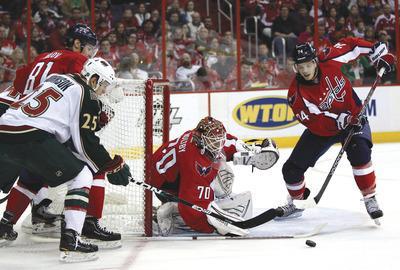 Evan Vucci/AP
Braden Holtby shut out the Wild on Sunday to help the Caps move into a tie for the final playoff spot in the Eastern Conference, though they hold the tiebreaker.
