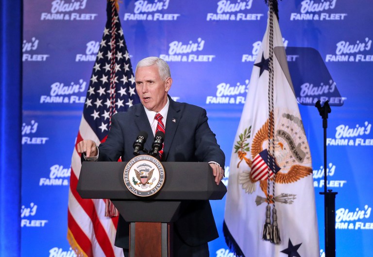 Vice President Mike Pence said voting against the final bill would be a vote to maintain Obamacare. (Anthony Wahl/The Janesville Gazette via AP)