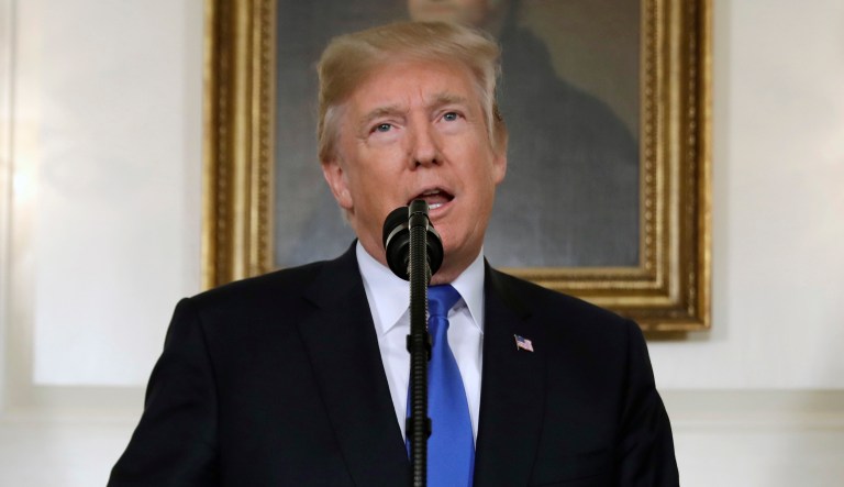 President Trump speaks on Iran policy at the White House. 