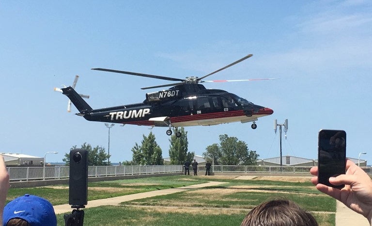 Donald Trump's arrival by helicopter in Cleveland Wednesday afternoon earned him breathless, wall-to-wall coverage from the major cable news networks. (Ariel Cohen/Washington Examiner)