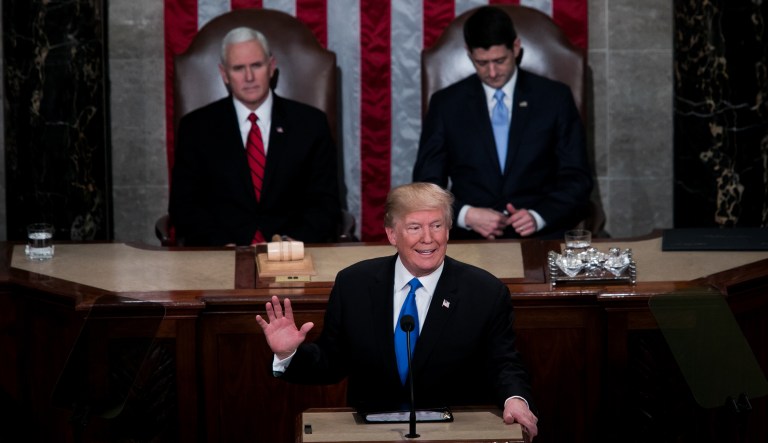 In his speech, Trump pulled a page from previous presidents to share personal stories of families who went through the most turbulent times. (Graeme Jennings/Examiner)