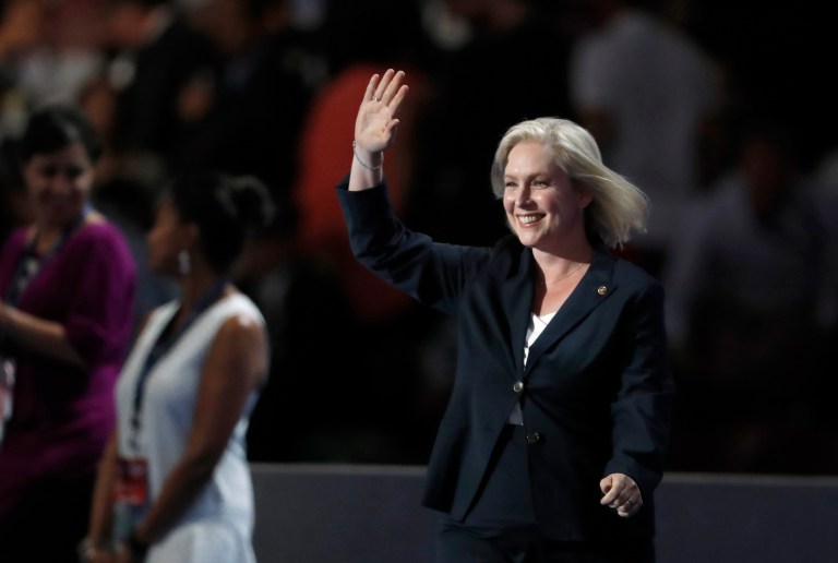 Sen. Kirsten Gillibrand, talked about parental leave and the gender wage gap. But on one of her signature issues — campus sexual assault — she said nothing. (AP Photo/Paul Sancya)