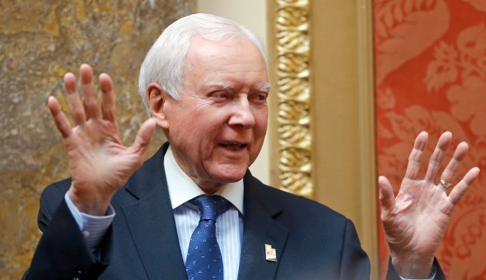 Sen. Orrin Hatch, R-Utah, called Obamacare supporters the "stupidest, dumbass people I've ever met" at a recent American Enterprise Institute event. (AP Photo/Rick Bowmer)
