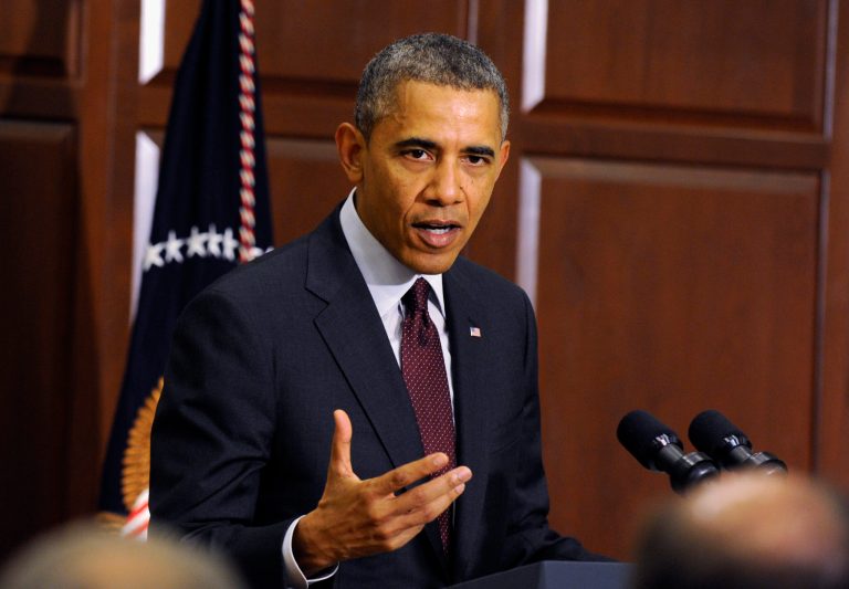 President Barack Obama speaks during a meeting of law enforcement leaders from across the country to discuss immigration reform, Tuesday, May 13, 2014, in the Eisenhower Executive Office Building on the White House complex in Washington. (AP Photo)
