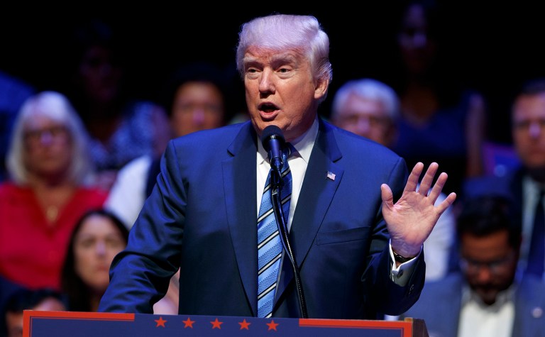 Republican presidential candidate Donald Trump tweeted Friday morning that the plane footage he saw was that of the hostage plane in Geneva, Switzerland, and not the plane carrying the Iran ransom payment. (AP Photo/Evan Vucci)