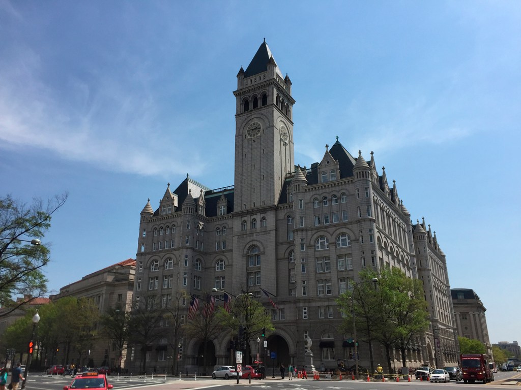 ‘Pay Trump Bribes Here’ protest message at Trump’s DC hotel