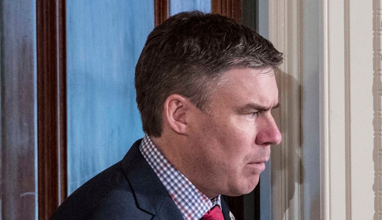 In this photo taken Apr. 20, 2017, former White House Communications Director Mike Dubke arrives in the East Room of the White House in Washington. (AP Photo/Andrew Harnik)