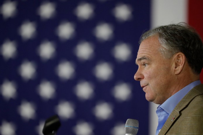 Kaine claimed the leaked emails were tied to Russian hackers and couldn't be taken as "gospel truth." (AP Photo/Matt Slocum)